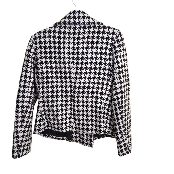 Talbots Black White Wool Blend Houndstooth Moto Style Zip Closure Jacket Size 8 - Picture 3 of 6